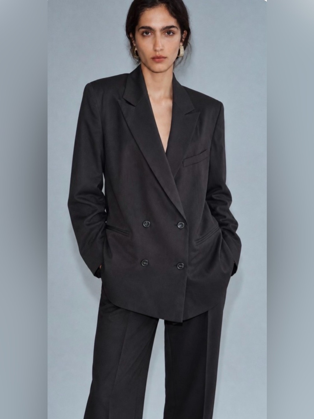 NWT H&M Women’s Double Breasted Blazer Jacket Black Size M Preppy Office